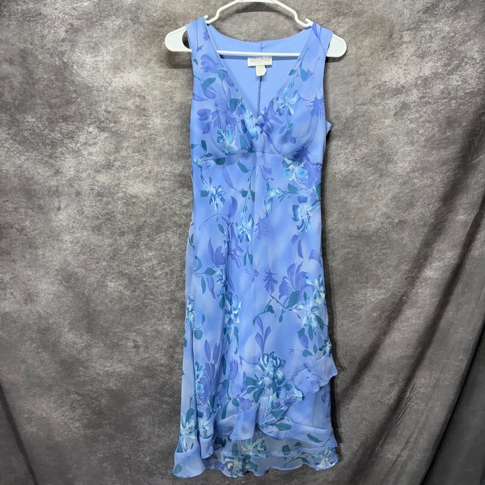 Y2K Alyn Paige Blue Floral Ruffle Hem Chiffon Babydoll Dress Size 5/6 Fairy